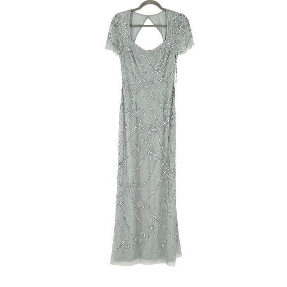 NWT Adrianna Papell Beaded Long Dress in Frosted Sage - Picture 3 of 12